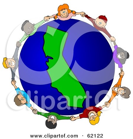 Royalty-Free (RF) Clipart Illustration of a Circle Of Children Holding Hands Around A California Globe by djart