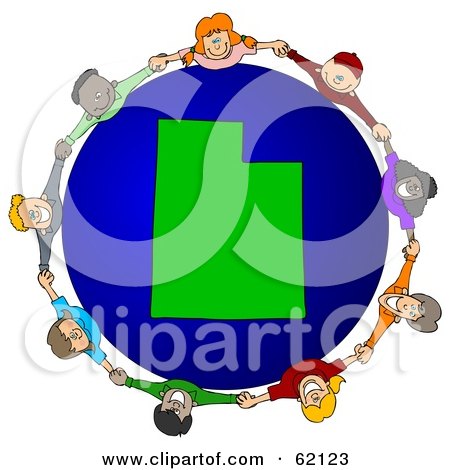 Royalty-Free (RF) Clipart Illustration of a Circle Of Children Holding Hands Around A Utah Globe by djart