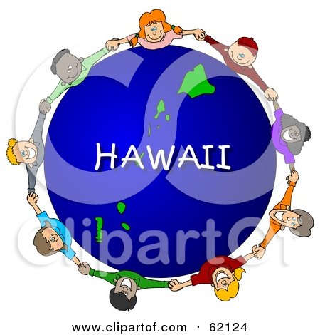 Royalty-Free (RF) Clipart Illustration of Children Holding Hands In A Circle Around A Hawaii Globe by djart