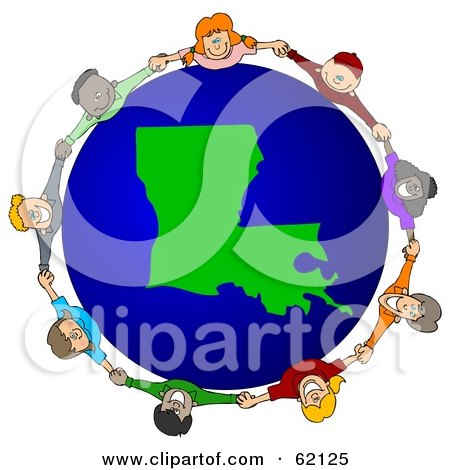 Royalty-Free (RF) Clipart Illustration of a Circle Of Children Holding Hands Around A Louisiana Globe by djart