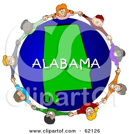 Royalty-Free (RF) Clipart Illustration of Children Holding Hands In A Circle Around An Alabama Globe by djart