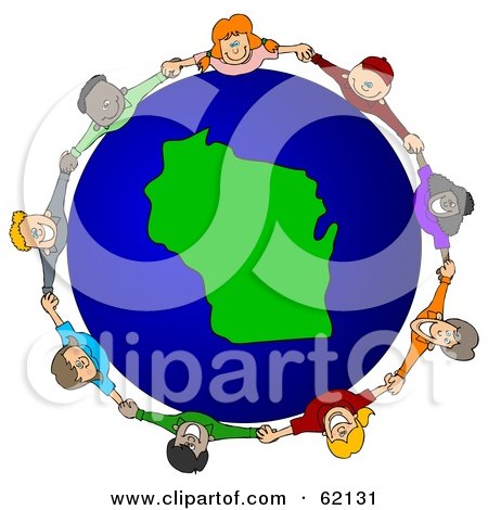Royalty-Free (RF) Clipart Illustration of a Circle Of Children Holding Hands Around A Wisconsin Globe by djart