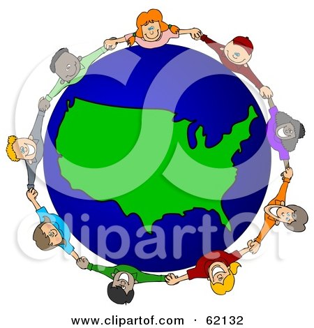 Royalty-Free (RF) Clipart Illustration of a Circle Of Children Holding Hands Around A USA Globe by djart