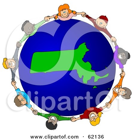 Royalty-Free (RF) Clipart Illustration of a Circle Of Children Holding Hands Around A Massachusetts Globe by djart