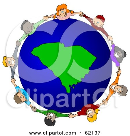 Royalty-Free (RF) Clipart Illustration of a Circle Of Children Holding Hands Around A South Carolina Globe by djart