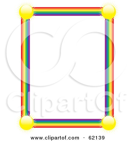 Royalty-Free (RF) Clipart Illustration of a Blank White Background Bordered By Suns And Rainbow Edges by Maria Bell