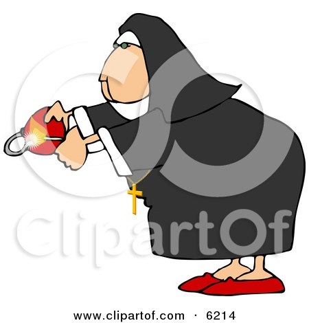 Terrorist Nun Lighting a Fuse to a Bomb Clipart Picture by djart