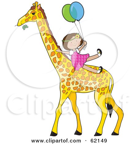 Royalty-Free (RF) Clipart Illustration of a Happy Little Girl Holding Onto Balloons And Riding A Giraffe by Maria Bell