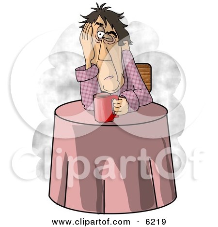 Man Just Waking Up, In Need of a Hot Cup of Coffee Clipart Picture by djart