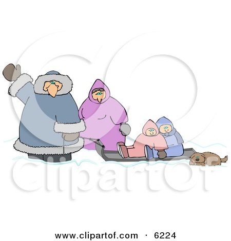 Winter Family Traveling with Their Pet Dog Clipart Picture by djart