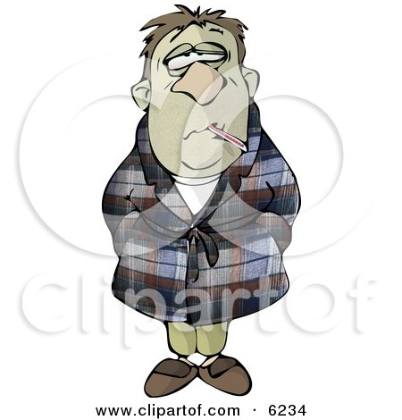 Sick Man with a Thermometer in His Mouth Clipart Picture by djart