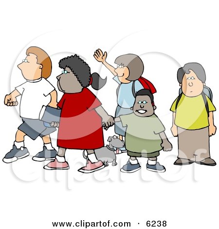 Group of School Children and a Little Dog Crossing a Street Clipart Picture by djart