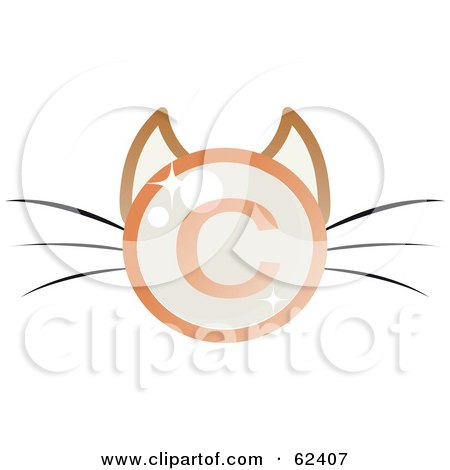 Royalty-Free (RF) Clipart Illustration of a Shiny Copyright Symbol Cat Face With Long Whiskers by Melisende Vector