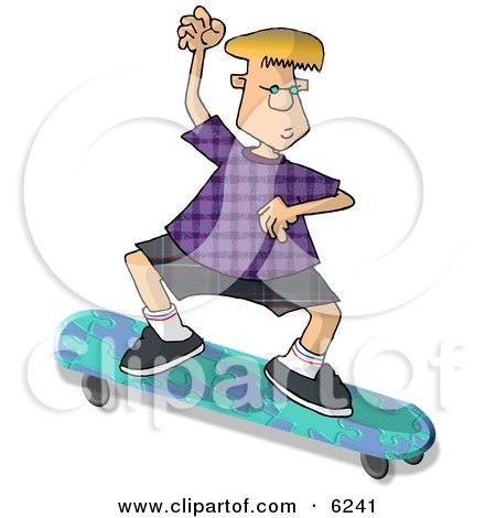 Blond Boy on a Skateboard That Has a Puzzle Pattern Clipart Picture by djart