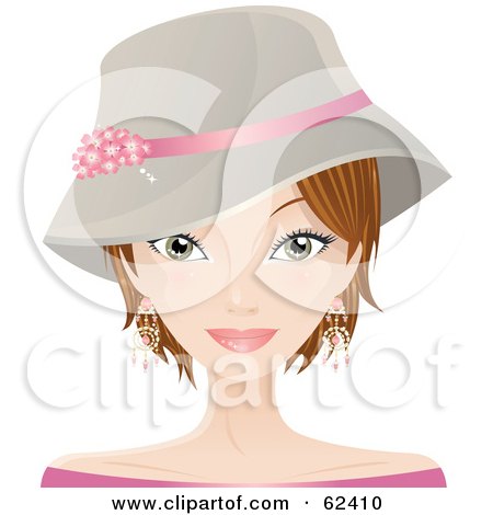 Royalty-Free (RF) Clipart Illustration of a Pretty Dirty Blond Haired Woman Wearing A Beige Hat With A Pink Floral Ribbon by Melisende Vector