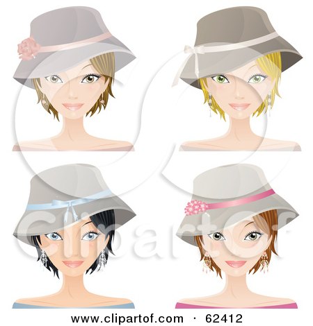 Royalty-Free (RF) Clipart Illustration of a Digital Collage Of Four Fashionable Young Ladies Wearing Hats by Melisende Vector