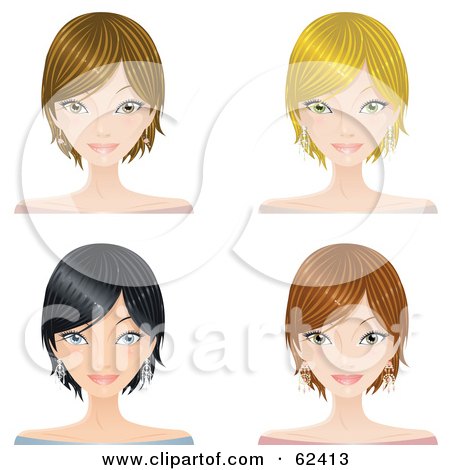 Royalty-Free (RF) Clipart Illustration of a Digital Collage Of Four Pretty Female Faces With Different Hair Colors by Melisende Vector