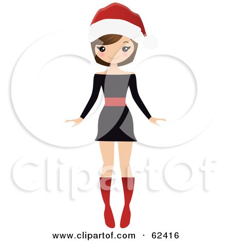Royalty-Free (RF) Clipart Illustration of a Stylish Brunette Christmas Woman In A Black Dress by Melisende Vector