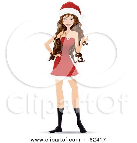 Royalty-Free (RF) Clipart Illustration of a Stylish Brunette Christmas Woman In A Sexy Dress by Melisende Vector