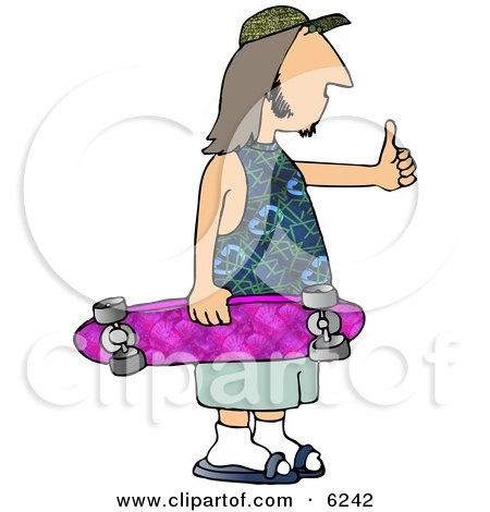 Adult Skater Dude Giving the Thumbs Up and Carrying His Skateboard Clipart Picture by djart