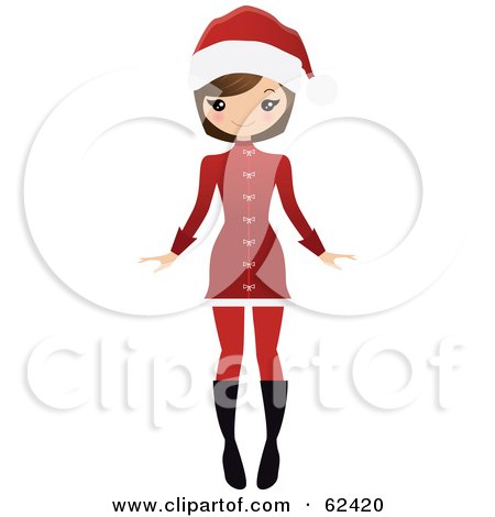 Royalty-Free (RF) Clipart Illustration of a Stylish Brunette Christmas Woman In A Red Dress by Melisende Vector