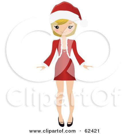 Royalty-Free (RF) Clipart Illustration of a Stylish Blond Christmas Woman In A Festive Dress by Melisende Vector