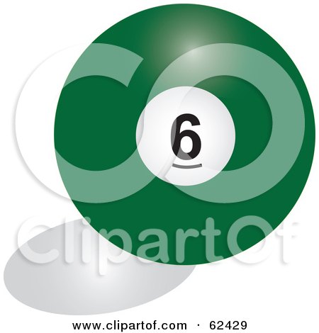 Royalty-Free (RF) Clipart Illustration of a Shiny Solid Green 6 Billiards Pool Ball by Pams Clipart