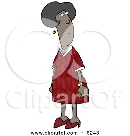 African American Woman in a Red Dress and Pearl Necklace, Looking Back Over Her Shoulder Clipart Picture by djart