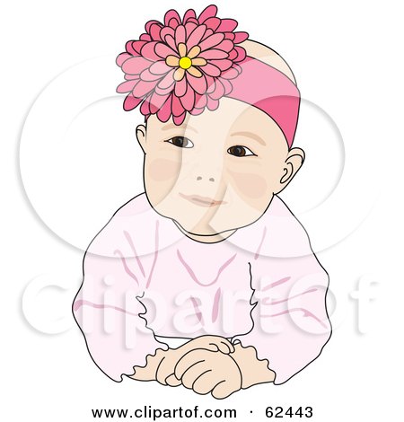Royalty-Free (RF) Clipart Illustration of a Cute Baby Girl Wearing A Flower Head Band And Posing by Pams Clipart