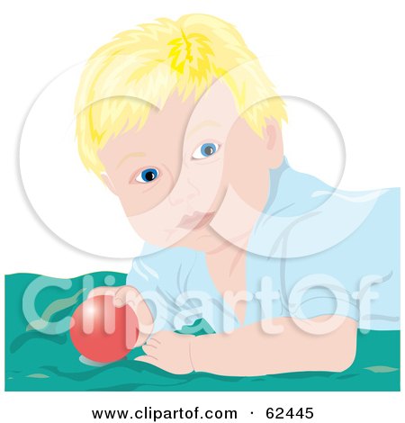 Royalty-Free (RF) Clipart Illustration of a Blond Baby Boy Playing With A Ball by Pams Clipart