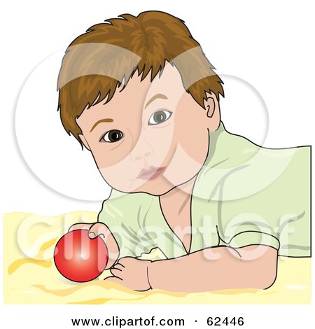 Royalty-Free (RF) Clipart Illustration of a Brunette Baby Playing With A Ball by Pams Clipart