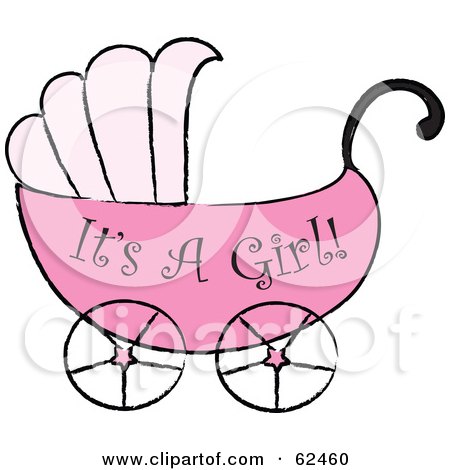 Royalty-Free (RF) Clipart Illustration of a Pink Its A Girl Baby Carriage by Pams Clipart