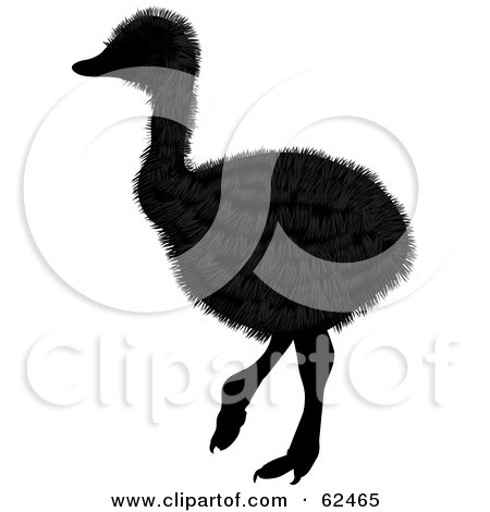 Royalty-Free (RF) Clipart Illustration of a Furry Silhouetted Baby Ostrich Bird by Pams Clipart