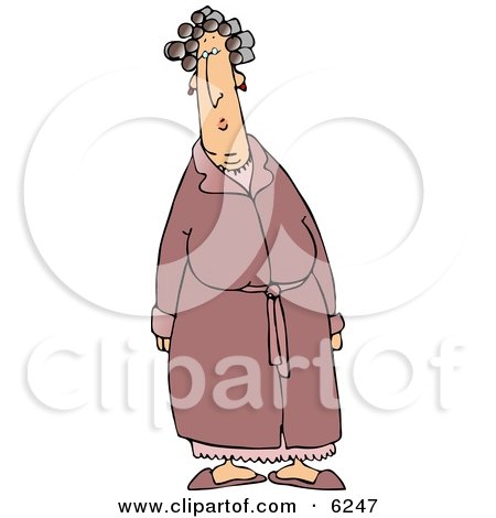 Caucasian Woman in a Robe and Her Hair in Curlers Clipart Picture by djart