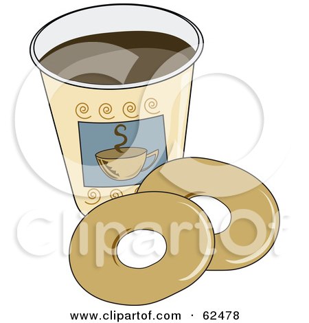 Royalty-Free (RF) Clipart Illustration of Two Plain Donuts By A Cup Of Coffee by Pams Clipart