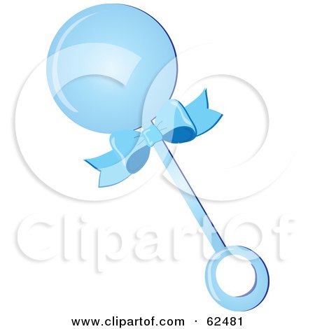 Royalty-Free (RF) Clipart Illustration of a Blue Ribbon On A Baby Boy Rattle by Pams Clipart