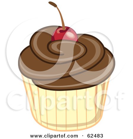 Royalty-Free (RF) Clipart Illustration of a Cherry Topped Cupcake - Version 3 by Pams Clipart