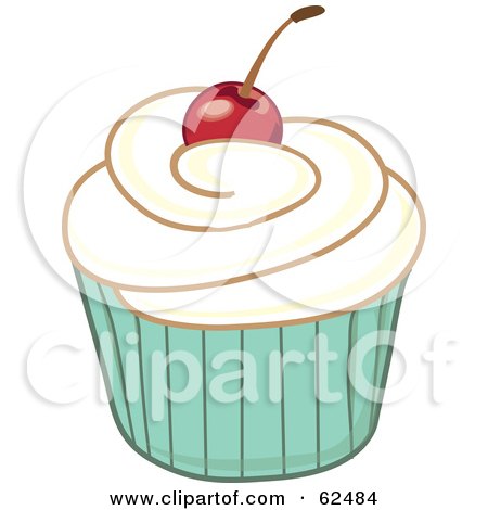 Royalty-Free (RF) Clipart Illustration of a Cherry Topped Cupcake - Version 4 by Pams Clipart