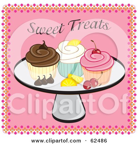 Royalty-Free (RF) Clipart Illustration of a Platter Of Cupcakes, Fruit And Chocolate by Pams Clipart