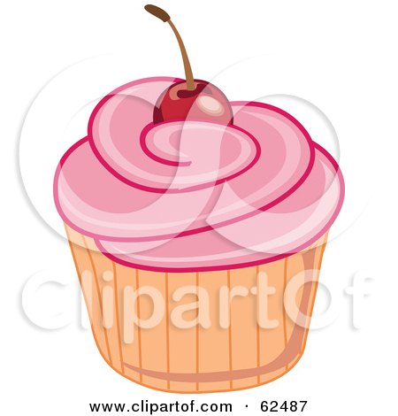Royalty-Free (RF) Clipart Illustration of a Cherry Topped Cupcake - Version 2 by Pams Clipart