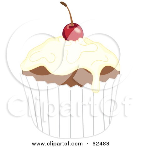 Royalty-Free (RF) Clipart Illustration of a Cherry Topped Cupcake - Version 1 by Pams Clipart