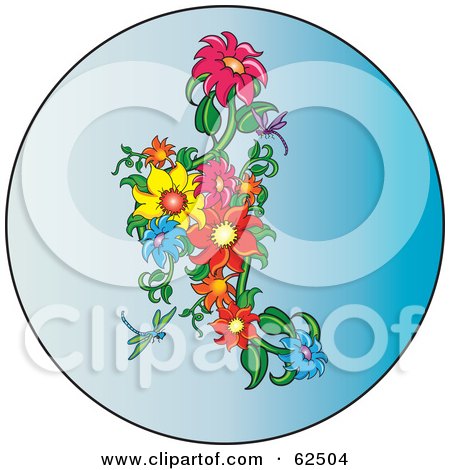 Royalty-Free (RF) Clipart Illustration of Colorful Daisies In A Blue Circle by Pams Clipart