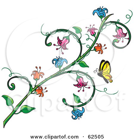 Royalty-Free (RF) Clipart Illustration of a Butterfly Approaching A Flowering Vine by Pams Clipart