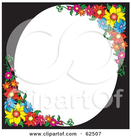 Royalty-Free (RF) Clipart Illustration of a White Oval Space Bordered With Colorful Flowers And Black by Pams Clipart
