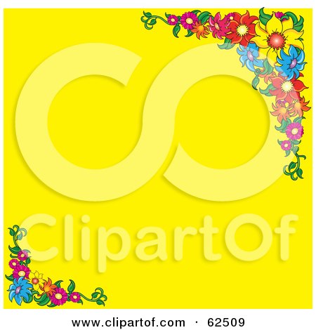 Royalty-Free (RF) Clipart Illustration of a Yellow Background Bordered In Colorful Flowers by Pams Clipart