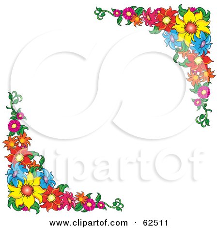 Royalty-Free (RF) Clipart Illustration of a White Background Bordered In Colorful Flowers - Version 3 by Pams Clipart