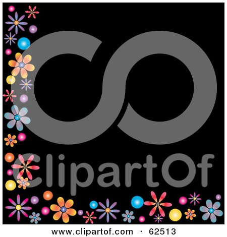 Royalty-Free (RF) Clipart Illustration of a Black Background Bordered In Colorful Flowers by Pams Clipart