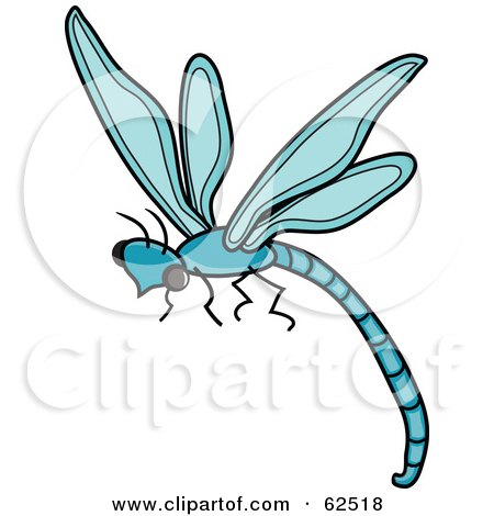 Royalty-Free (RF) Clipart Illustration of a Flying Blue Dragonfly - Version 1 by Pams Clipart