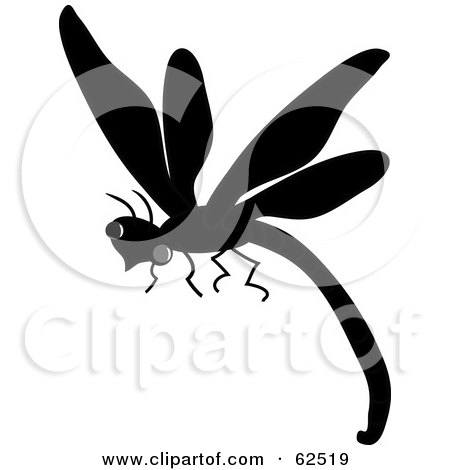 Royalty-Free (RF) Clipart Illustration of a Flying Black Dragonfly Silhouette - Version 1 by Pams Clipart