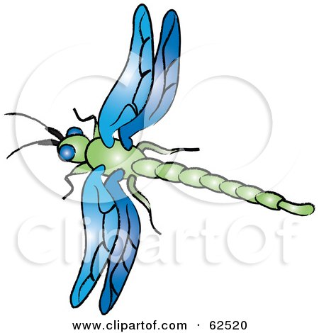 Royalty-Free (RF) Clipart Illustration of a Flying Blue And Green Dragonfly by Pams Clipart